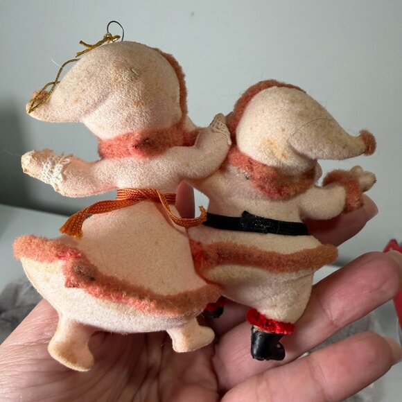 VTG Santa & Mrs Claus Flocked Plastic Christmas Ornaments Blow Mold 1960s - Picture 7 of 14